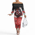 St George Illawarra Dragons Off The Shoulder Long Sleeve Dress The Scream of Lightning Eyes - Indigenous Dot Ripping Effect
