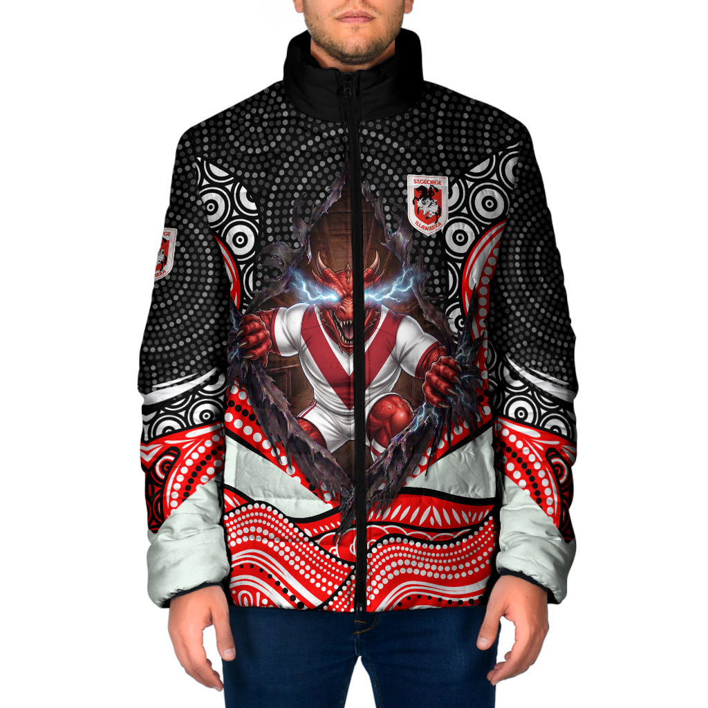 St George Illawarra Dragons Padded Jacket The Scream of Lightning Eyes - Indigenous Dot Ripping Effect