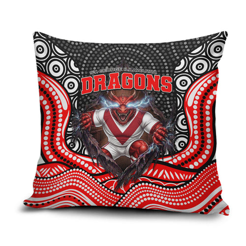 St George Illawarra Dragons Pillow Cover The Scream of Lightning Eyes - Indigenous Dot Ripping Effect