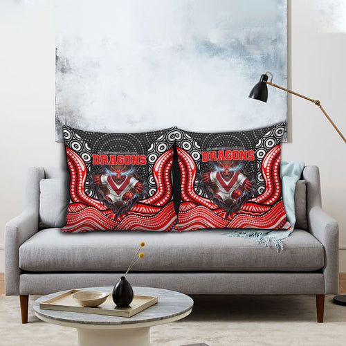 St George Illawarra Dragons Pillow Cover The Scream of Lightning Eyes - Indigenous Dot Ripping Effect