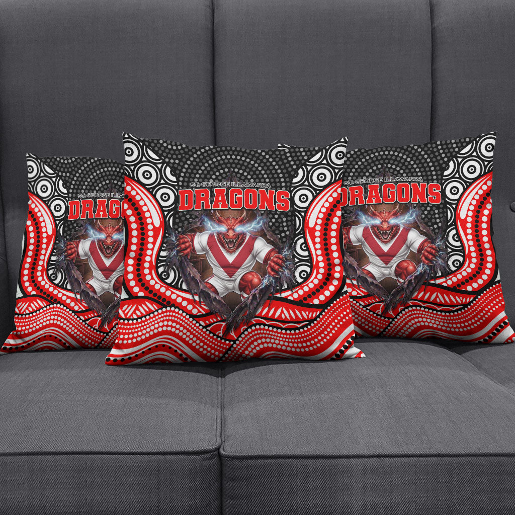 St George Illawarra Dragons Pillow Cover The Scream of Lightning Eyes - Indigenous Dot Ripping Effect