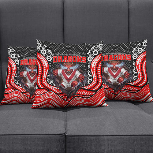 St George Illawarra Dragons Pillow Cover The Scream of Lightning Eyes - Indigenous Dot Ripping Effect