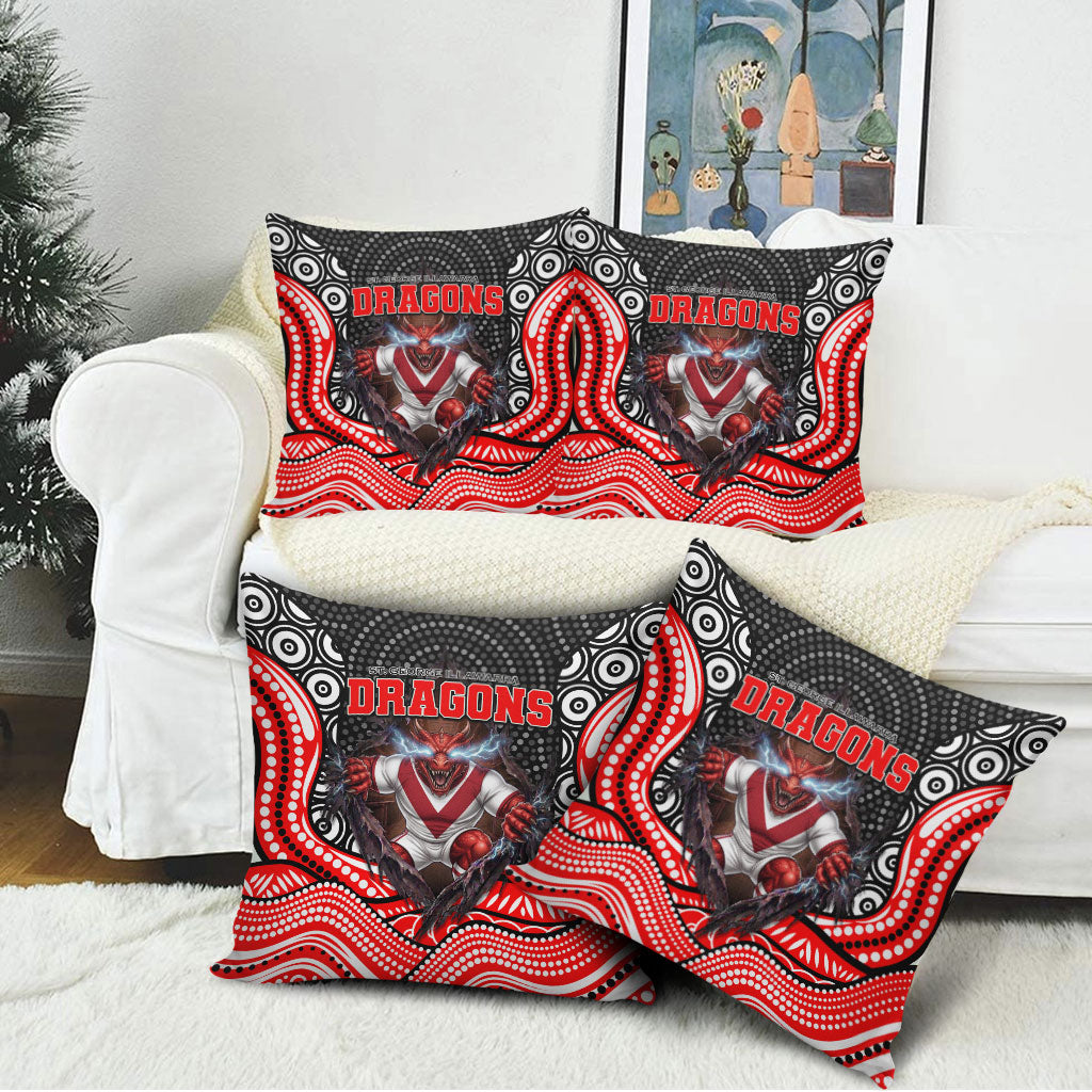 St George Illawarra Dragons Pillow Cover The Scream of Lightning Eyes - Indigenous Dot Ripping Effect