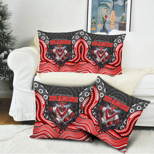 St George Illawarra Dragons Pillow Cover The Scream of Lightning Eyes - Indigenous Dot Ripping Effect