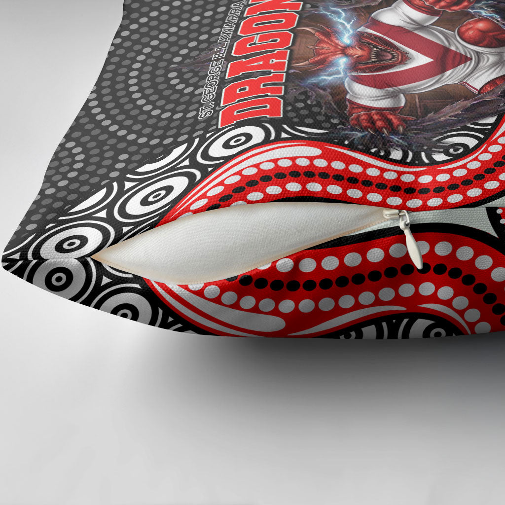 St George Illawarra Dragons Pillow Cover The Scream of Lightning Eyes - Indigenous Dot Ripping Effect