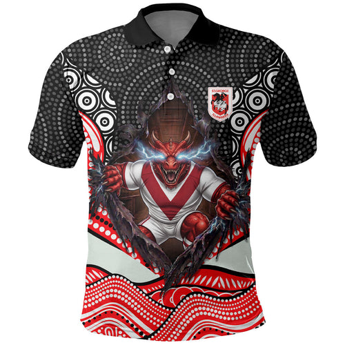 St George Illawarra Dragons Polo Shirt The Scream of Lightning Eyes - Indigenous Dot Ripping Effect