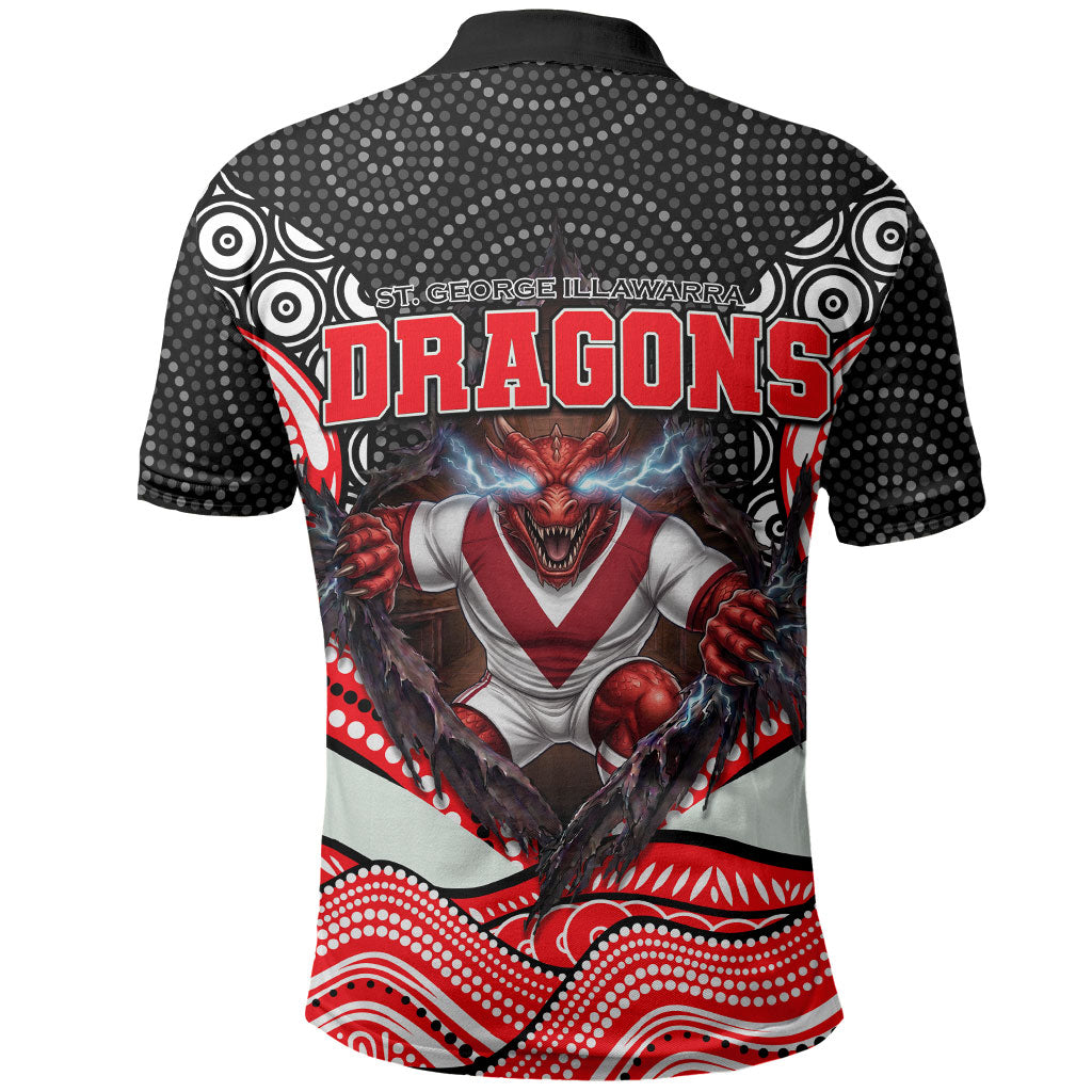 St George Illawarra Dragons Polo Shirt The Scream of Lightning Eyes - Indigenous Dot Ripping Effect