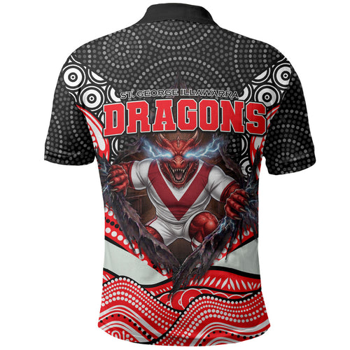 St George Illawarra Dragons Polo Shirt The Scream of Lightning Eyes - Indigenous Dot Ripping Effect