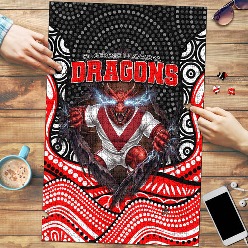 St George Illawarra Dragons Puzzle The Scream of Lightning Eyes - Indigenous Dot Ripping Effect