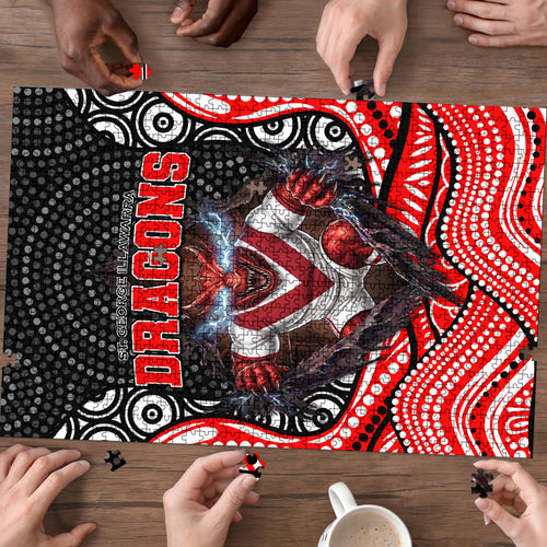 St George Illawarra Dragons Puzzle The Scream of Lightning Eyes - Indigenous Dot Ripping Effect