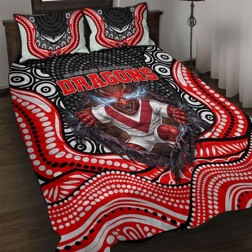 St George Illawarra Dragons Quilt Bed Set The Scream of Lightning Eyes - Indigenous Dot Ripping Effect