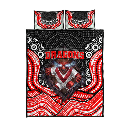 St George Illawarra Dragons Quilt Bed Set The Scream of Lightning Eyes - Indigenous Dot Ripping Effect