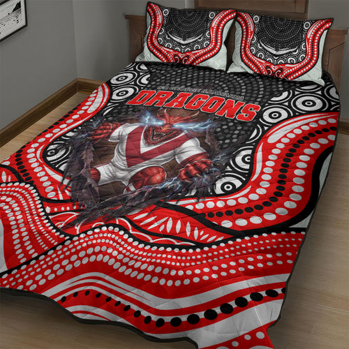 St George Illawarra Dragons Quilt Bed Set The Scream of Lightning Eyes - Indigenous Dot Ripping Effect