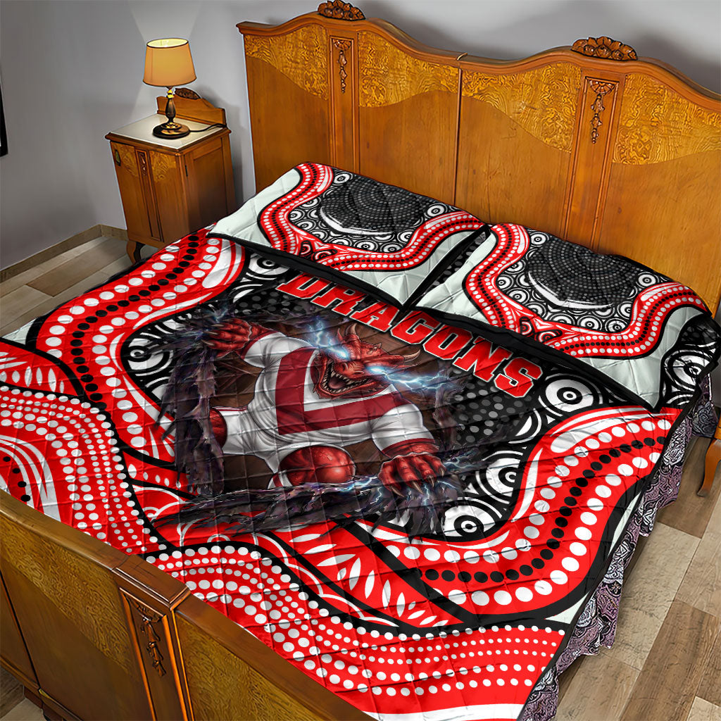 St George Illawarra Dragons Quilt Bed Set The Scream of Lightning Eyes - Indigenous Dot Ripping Effect
