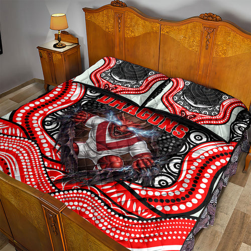 St George Illawarra Dragons Quilt Bed Set The Scream of Lightning Eyes - Indigenous Dot Ripping Effect