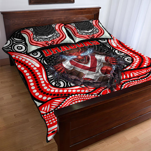 St George Illawarra Dragons Quilt Bed Set The Scream of Lightning Eyes - Indigenous Dot Ripping Effect