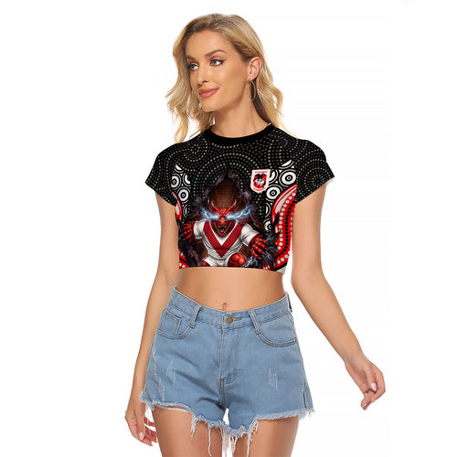 St George Illawarra Dragons Raglan Cropped T Shirt The Scream of Lightning Eyes - Indigenous Dot Ripping Effect