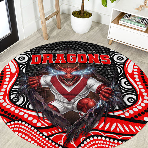 St George Illawarra Dragons Round Carpet The Scream of Lightning Eyes - Indigenous Dot Ripping Effect