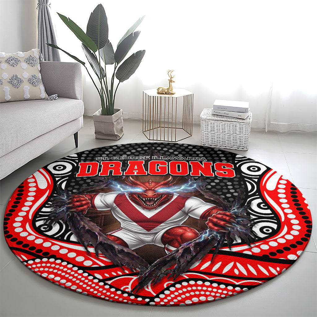 St George Illawarra Dragons Round Carpet The Scream of Lightning Eyes - Indigenous Dot Ripping Effect