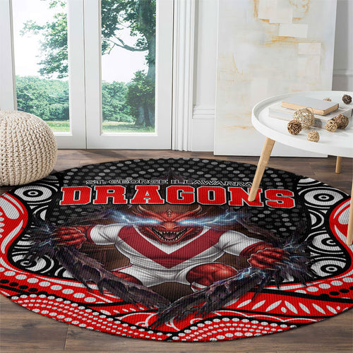 St George Illawarra Dragons Round Carpet The Scream of Lightning Eyes - Indigenous Dot Ripping Effect