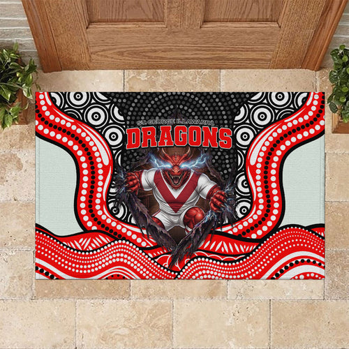 St George Illawarra Dragons Rubber Doormat The Scream of Lightning Eyes - Indigenous Dot Ripping Effect