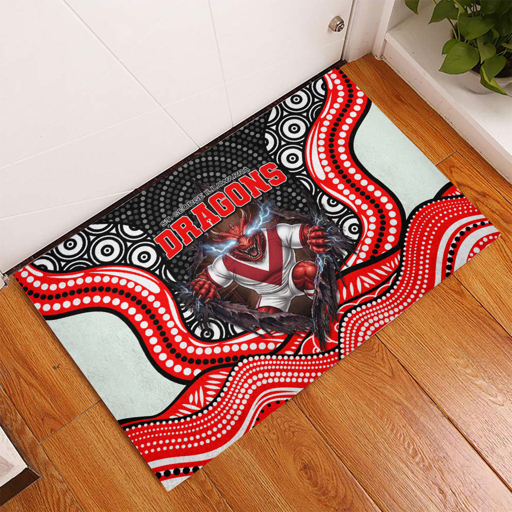 St George Illawarra Dragons Rubber Doormat The Scream of Lightning Eyes - Indigenous Dot Ripping Effect