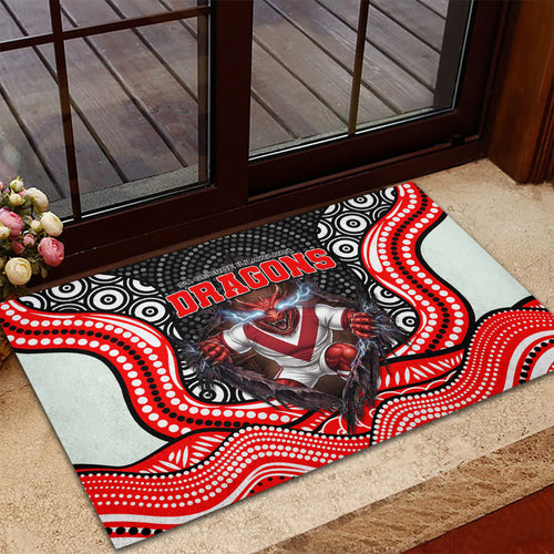 St George Illawarra Dragons Rubber Doormat The Scream of Lightning Eyes - Indigenous Dot Ripping Effect