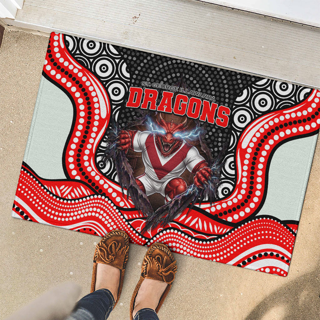 St George Illawarra Dragons Rubber Doormat The Scream of Lightning Eyes - Indigenous Dot Ripping Effect