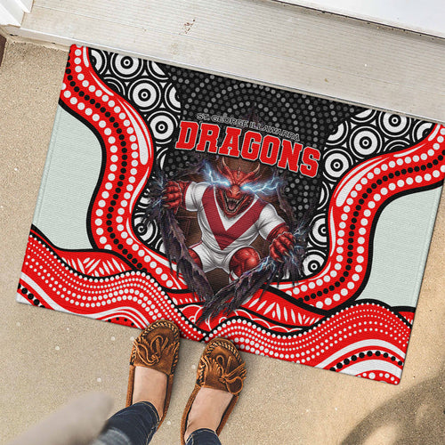 St George Illawarra Dragons Rubber Doormat The Scream of Lightning Eyes - Indigenous Dot Ripping Effect