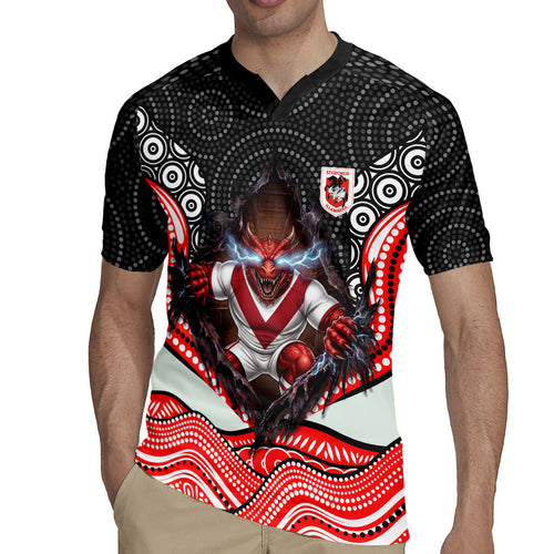 St George Illawarra Dragons Rugby Jersey The Scream of Lightning Eyes - Indigenous Dot Ripping Effect