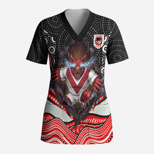 St George Illawarra Dragons Scrub Top The Scream of Lightning Eyes - Indigenous Dot Ripping Effect
