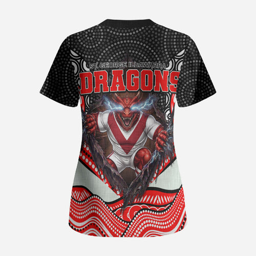 St George Illawarra Dragons Scrub Top The Scream of Lightning Eyes - Indigenous Dot Ripping Effect