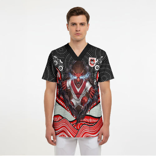 St George Illawarra Dragons Scrub Top The Scream of Lightning Eyes - Indigenous Dot Ripping Effect