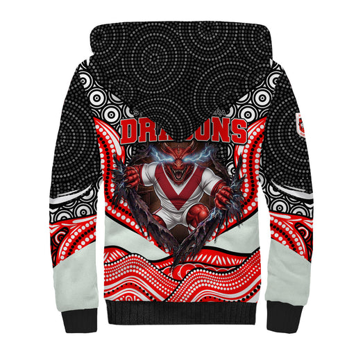 St George Illawarra Dragons Sherpa Hoodie The Scream of Lightning Eyes - Indigenous Dot Ripping Effect