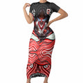 St George Illawarra Dragons Short Sleeve Bodycon Dress The Scream of Lightning Eyes - Indigenous Dot Ripping Effect