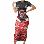St George Illawarra Dragons Short Sleeve Bodycon Dress The Scream of Lightning Eyes - Indigenous Dot Ripping Effect