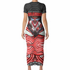 St George Illawarra Dragons Short Sleeve Bodycon Dress The Scream of Lightning Eyes - Indigenous Dot Ripping Effect