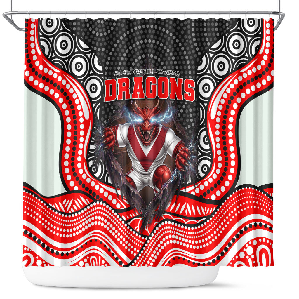 St George Illawarra Dragons Shower Curtain The Scream of Lightning Eyes - Indigenous Dot Ripping Effect