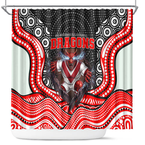 St George Illawarra Dragons Shower Curtain The Scream of Lightning Eyes - Indigenous Dot Ripping Effect