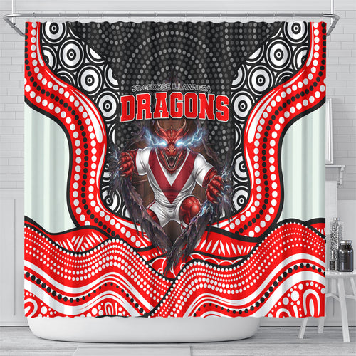 St George Illawarra Dragons Shower Curtain The Scream of Lightning Eyes - Indigenous Dot Ripping Effect
