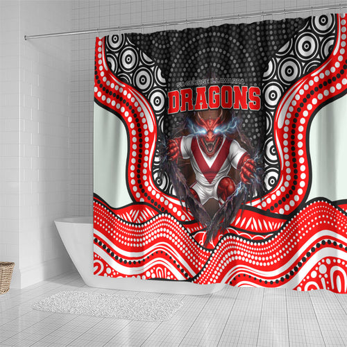 St George Illawarra Dragons Shower Curtain The Scream of Lightning Eyes - Indigenous Dot Ripping Effect