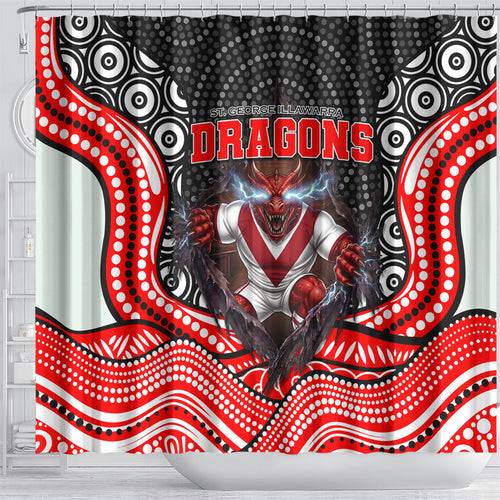 St George Illawarra Dragons Shower Curtain The Scream of Lightning Eyes - Indigenous Dot Ripping Effect