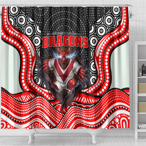 St George Illawarra Dragons Shower Curtain The Scream of Lightning Eyes - Indigenous Dot Ripping Effect
