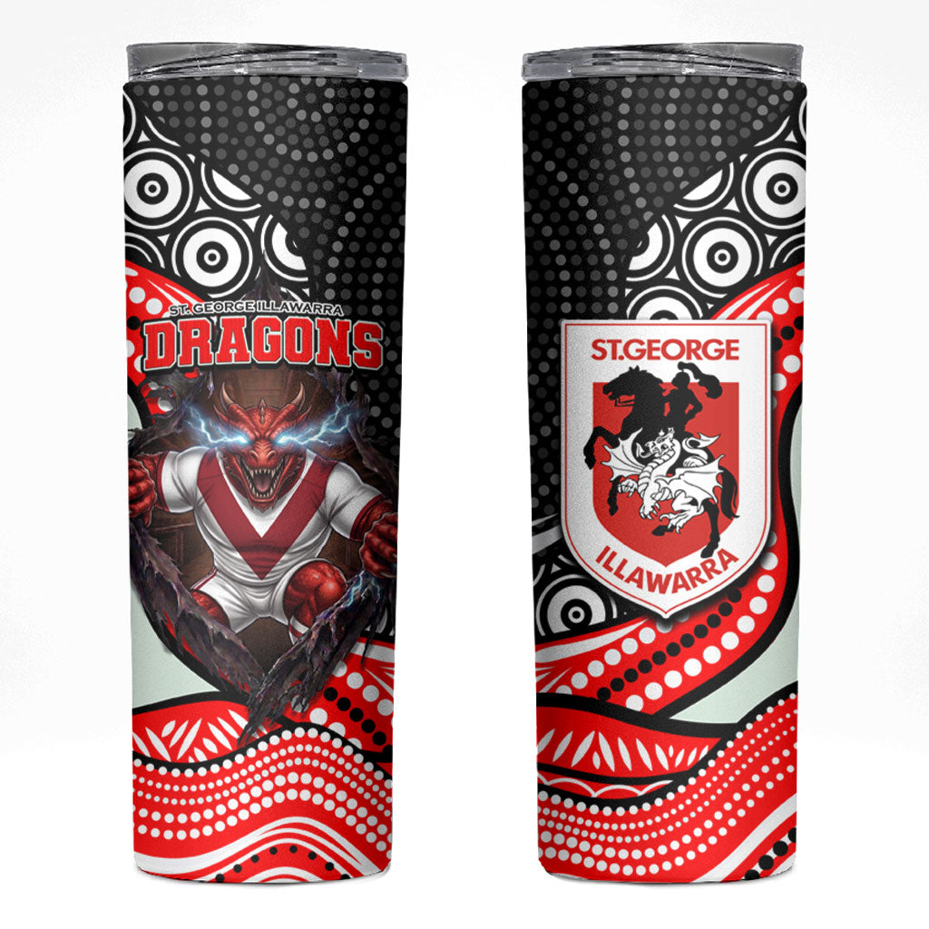 St George Illawarra Dragons Skinny Tumbler The Scream of Lightning Eyes - Indigenous Dot Ripping Effect