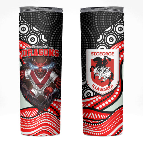 St George Illawarra Dragons Skinny Tumbler The Scream of Lightning Eyes - Indigenous Dot Ripping Effect