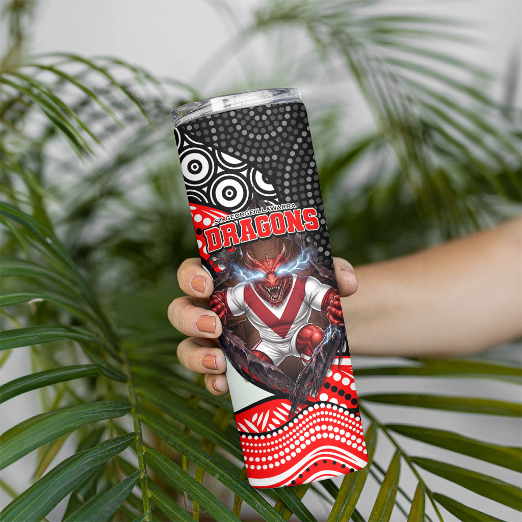 St George Illawarra Dragons Skinny Tumbler The Scream of Lightning Eyes - Indigenous Dot Ripping Effect
