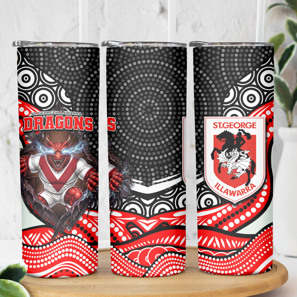 St George Illawarra Dragons Skinny Tumbler The Scream of Lightning Eyes - Indigenous Dot Ripping Effect