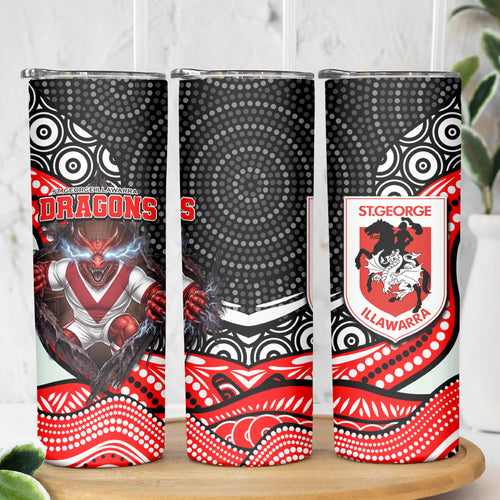 St George Illawarra Dragons Skinny Tumbler The Scream of Lightning Eyes - Indigenous Dot Ripping Effect