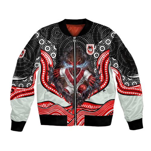 St George Illawarra Dragons Sleeve Zip Bomber Jacket The Scream of Lightning Eyes - Indigenous Dot Ripping Effect
