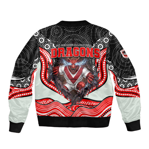 St George Illawarra Dragons Sleeve Zip Bomber Jacket The Scream of Lightning Eyes - Indigenous Dot Ripping Effect